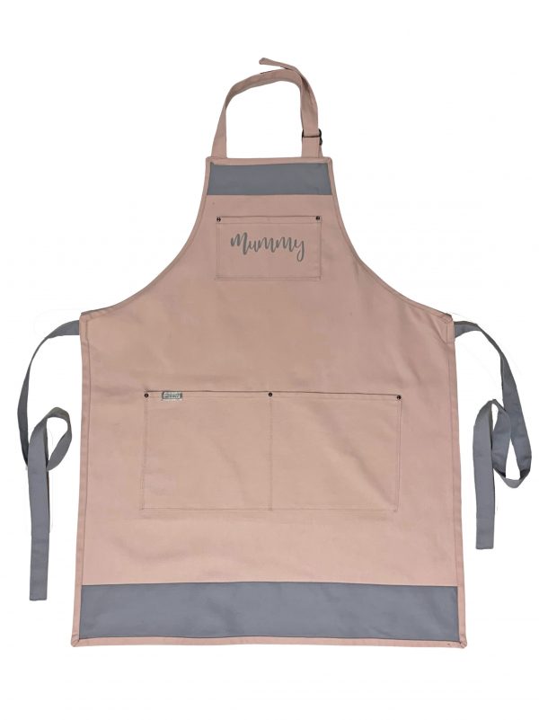 "Mummy" Pale Pink Apron with Silver Grey